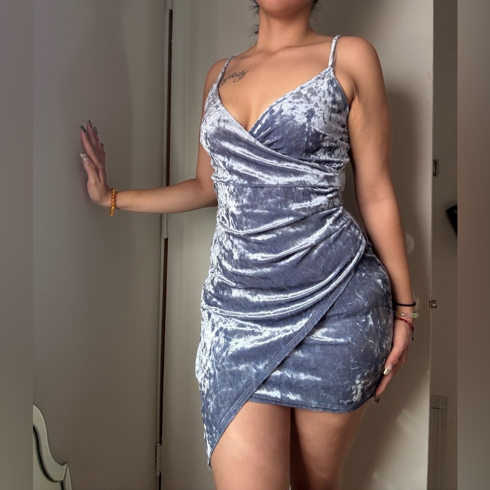 Charlotte Russe Asymmetrical Velvet Dress in Blue